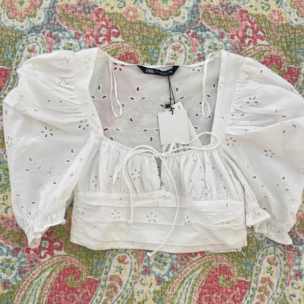 ZARA WHITE EYELET TOP